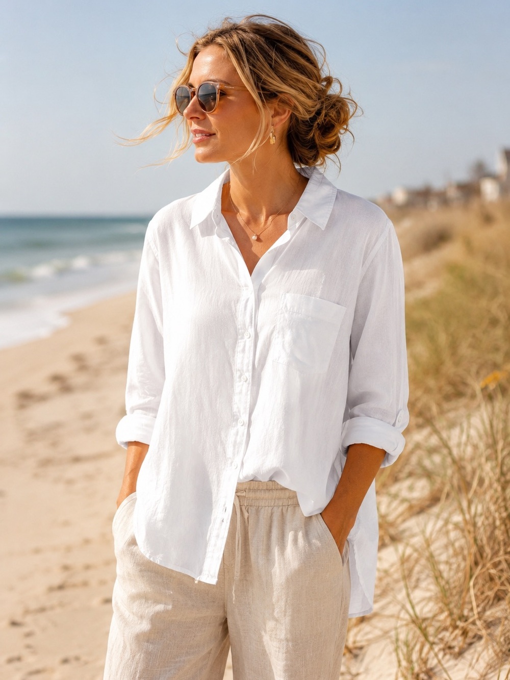 CASA CABANA Women's White BETHANY Button Down Shirt L